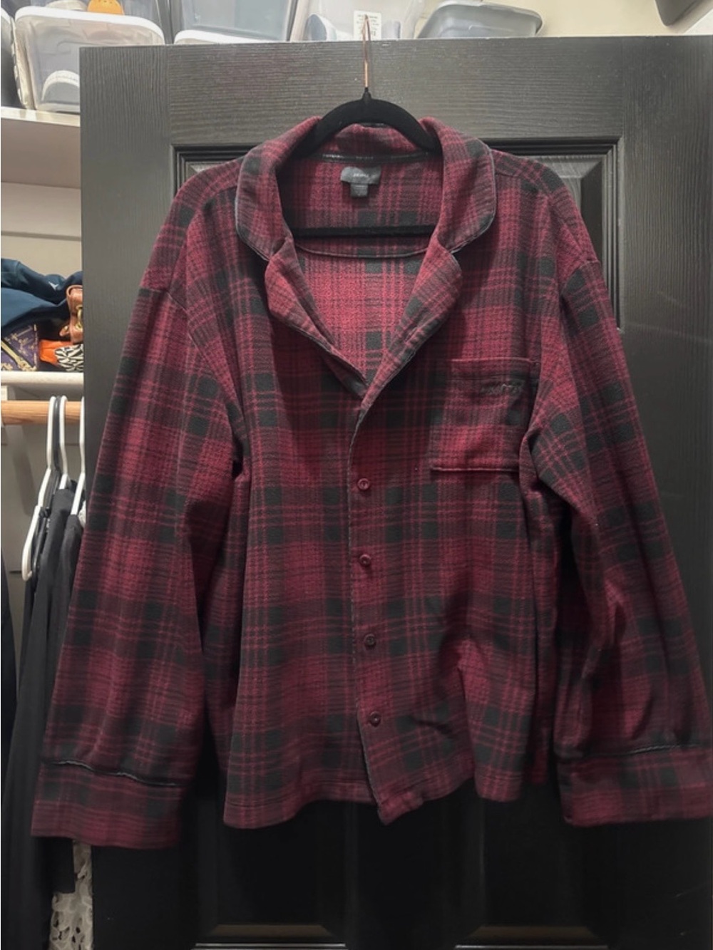SKIMS Plaid Button-Front Women's Jacket Coat - Burgundy and black